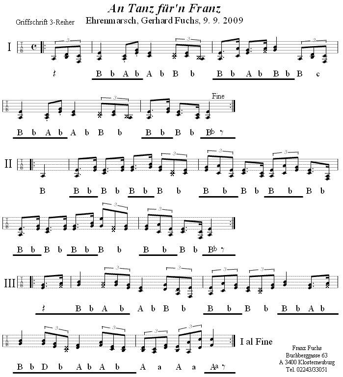 An Tanz für'n Franz, Marsch von Gerhard Fuchs in Griffschrift für Steirische Harmonika