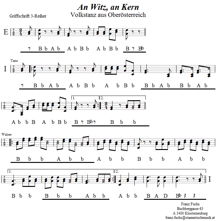 An Witz, an Kern, in Griffschrift für Steirische Harmonika