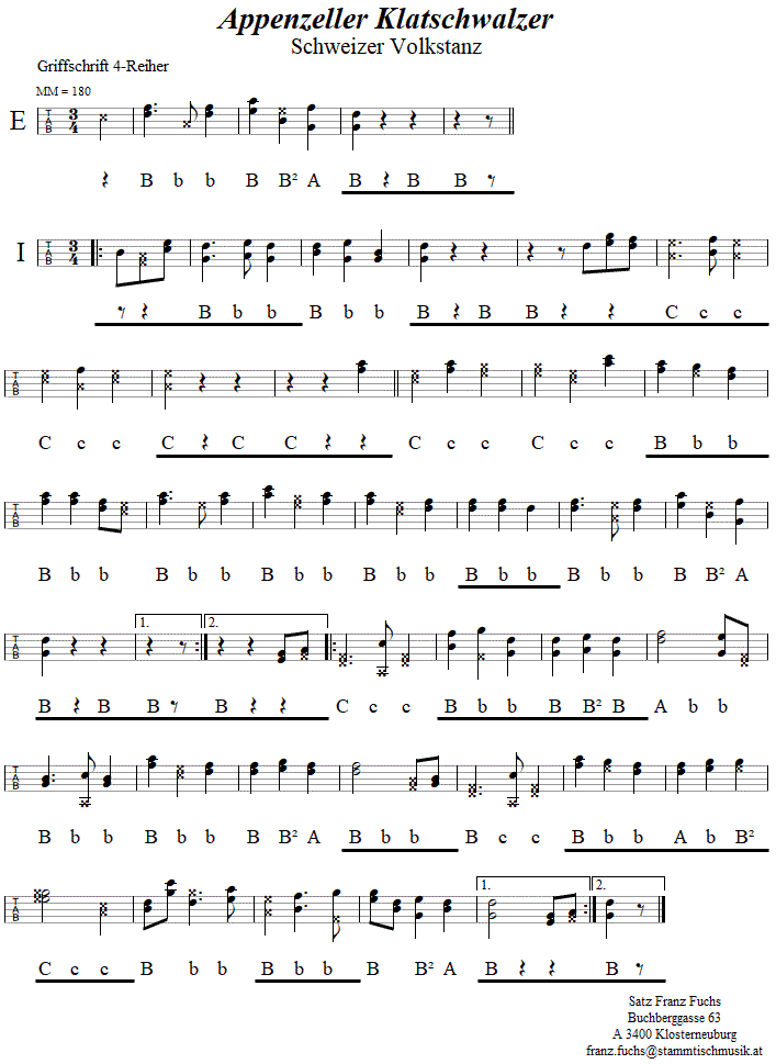 Appenzeller Klatschwalzer in Griffschrift für Steirische Harmonika