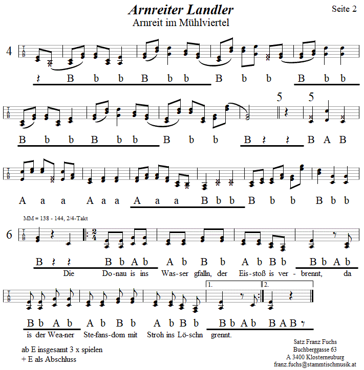 Arnreiter Landler in Griffschrift für Steirische Harmonika