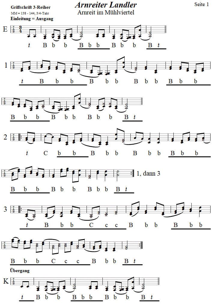 Arnreiter Landler in Griffschrift für Steirische Harmonika