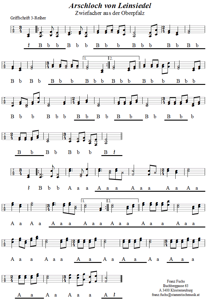 Arschloch von Leinsiedel, Zwiefacher in Griffschrift für Steirische Harmonika