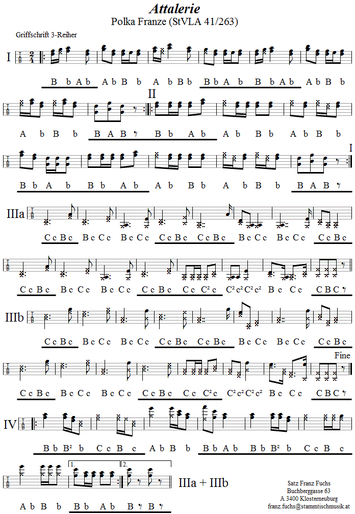 Attalerie - Polka franzé - in Griffschrift für Steirische Harmonika