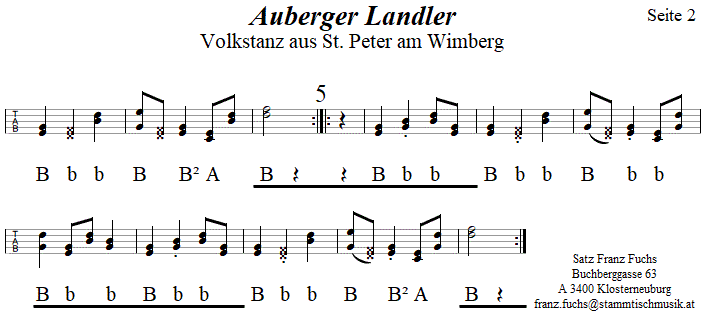 Auberger Landler, in Griffschrift für Steirische Harmonika