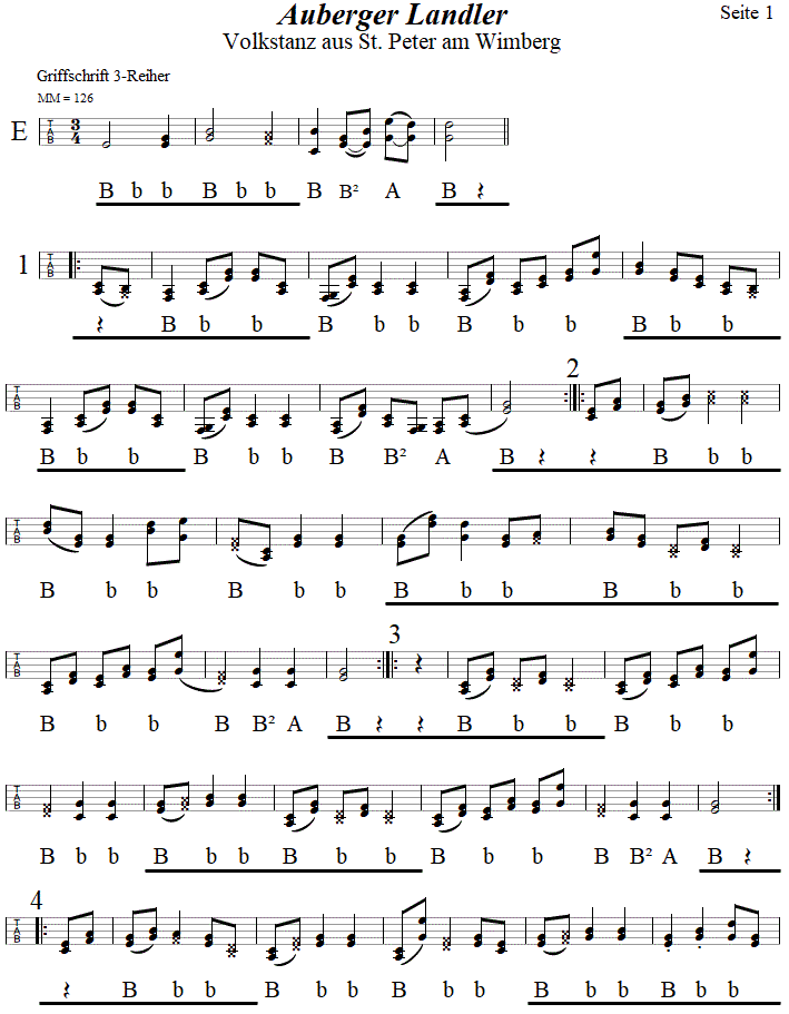 Auberger Landler, in Griffschrift für Steirische Harmonika