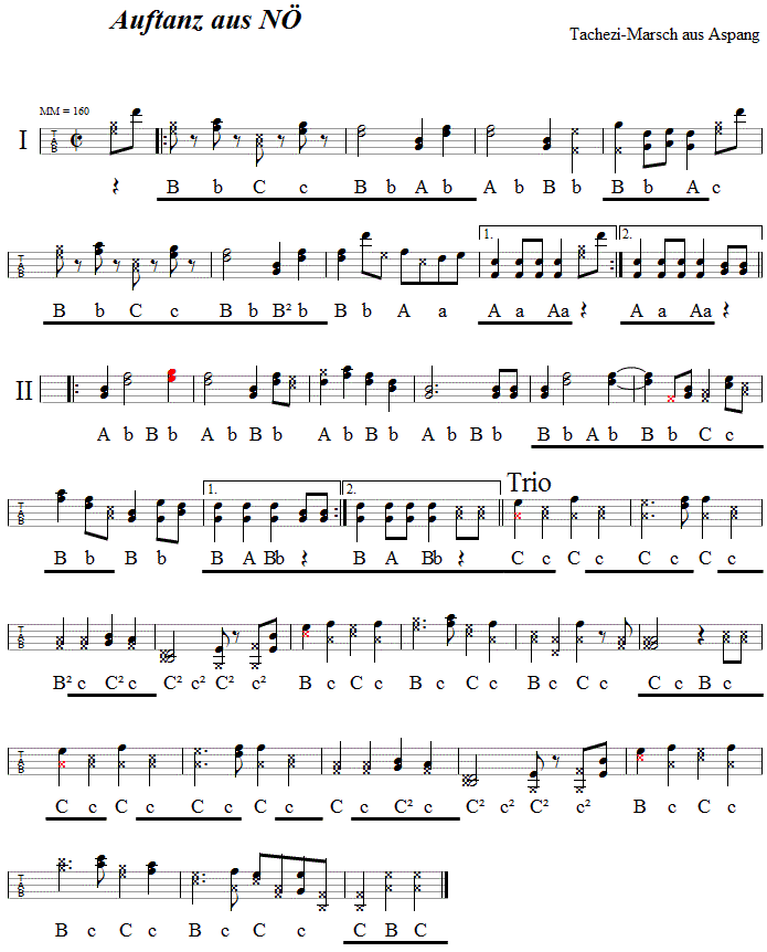 Auftanz aus Niederösterreich (Tachezi-Marsch aus Aspang), in Griffschrift für Steirische Harmonika