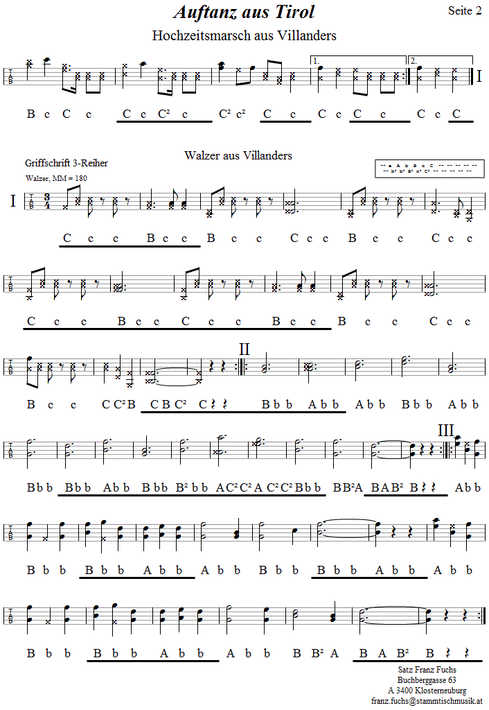 Auftanz aus Tirol in Griffschrift für Steirische Harmonika