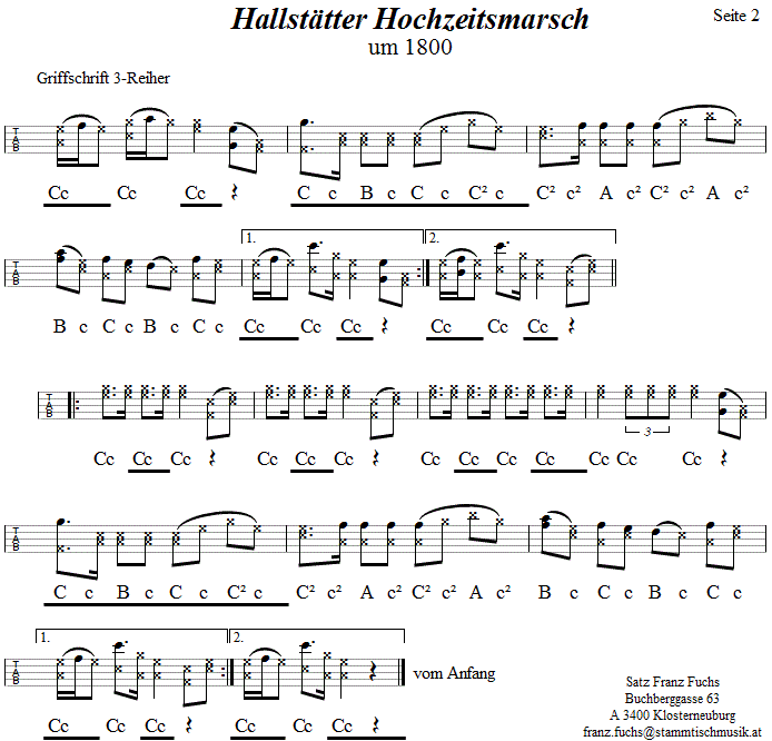 Hallstätter Hochzeitsmarsch in Griffschrift für Steirische Harmonika