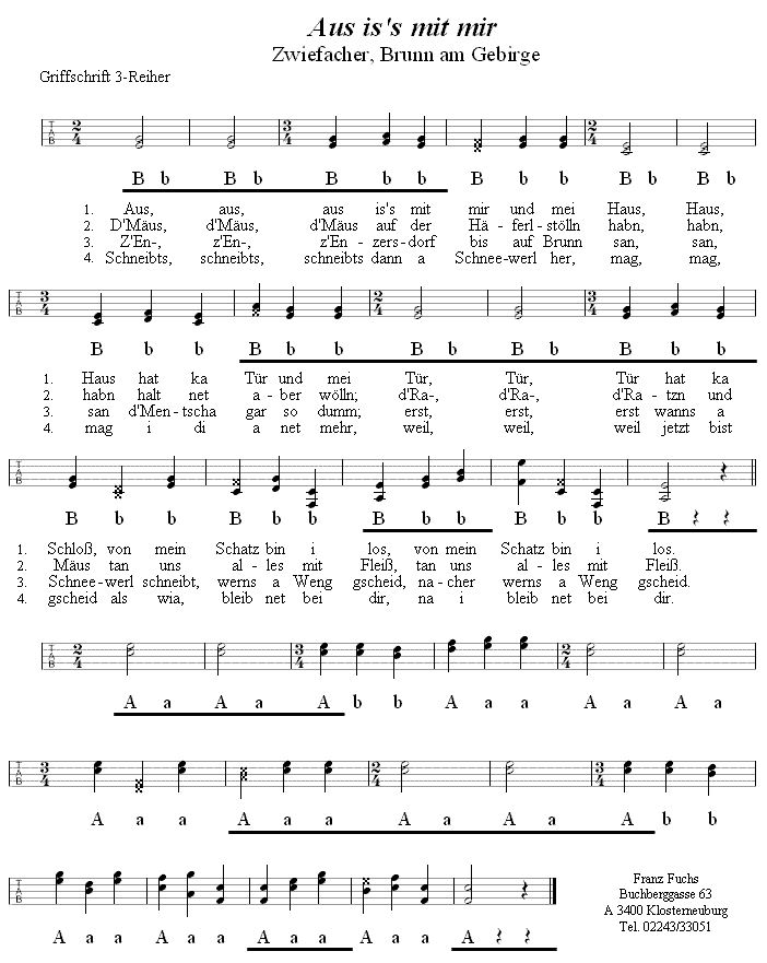 Aus is's mit mir - Zwiefacher in Griffschrift für Steirische Harmonika