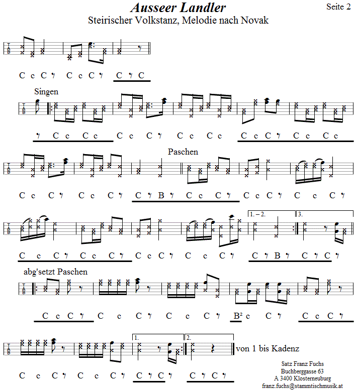 Ausseer Landler, in Griffschrift für Steirische Harmonika