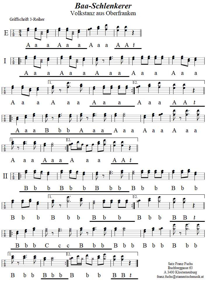 Baa-Schlenkerer, in Griffschrift für Steirische Harmonika