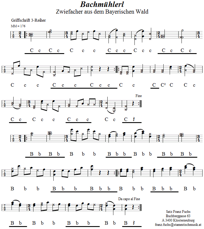 Bachmühlerl - Zwiefacher, in Griffschrift für Steirische Harmonika