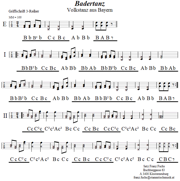 Badertanz, in Griffschrift für Steirische Harmonika