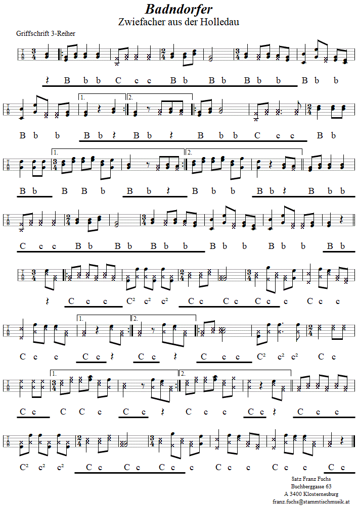 Badndorfer - Zwiefacher, in Griffschrift für Steirische Harmonika