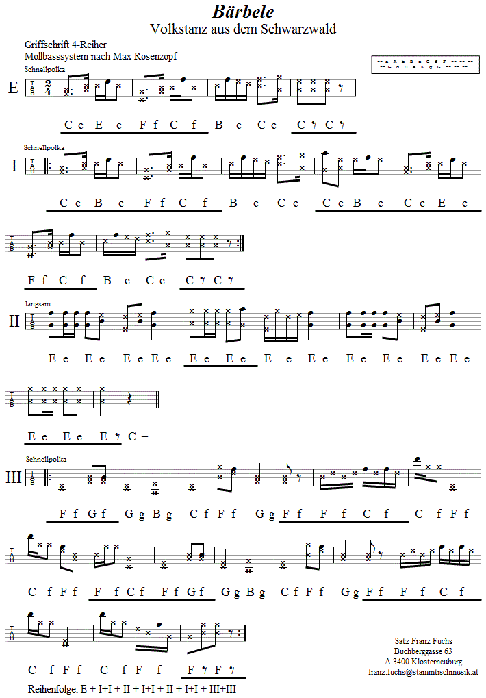 Bärbele, in Griffschrift für Steirische Harmonika