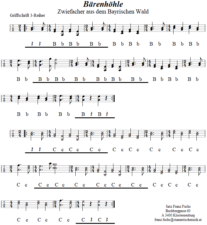 Bärenhöhle, Zwiefacher, in Griffschrift für Steirische Harmonika