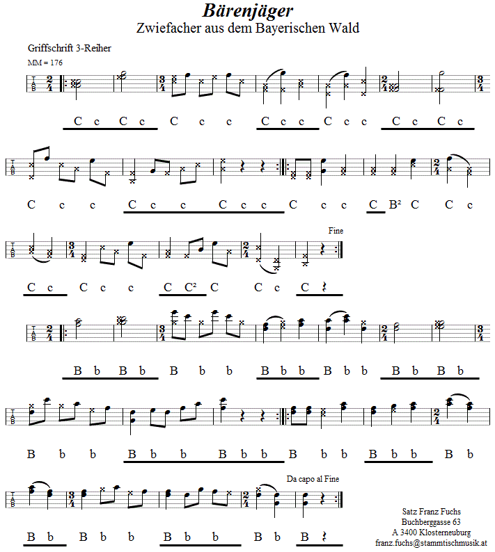 Bärenjäger - Zwiefacher, in Griffschrift für Steirische Harmonika