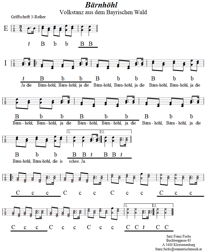 Bärnhöhl, in Griffschrift für Steirische Harmonika