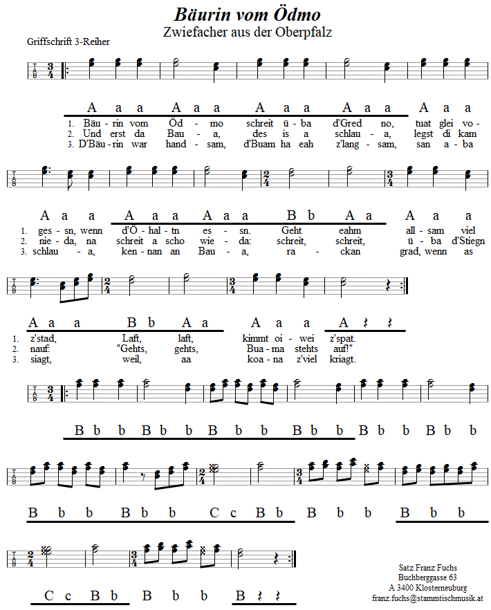 Bäurin vom Ödmo, Zwiefacher in Griffschrift für Steirische Harmonika