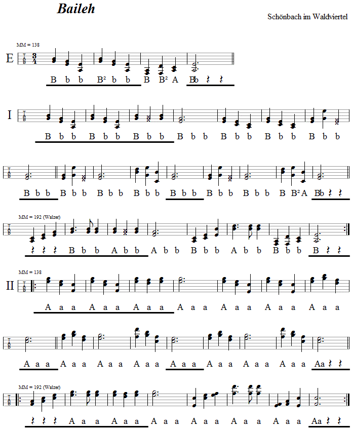 Baileh in Griffschrift für Steirische Harmonika