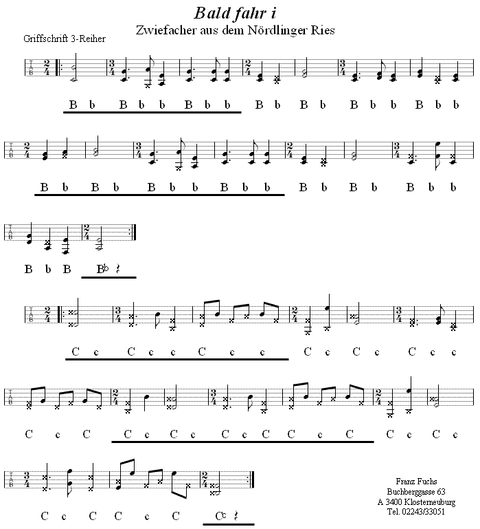 Bald fahr i - Zwiefacher in Griffschrift für Steirische Harmonika