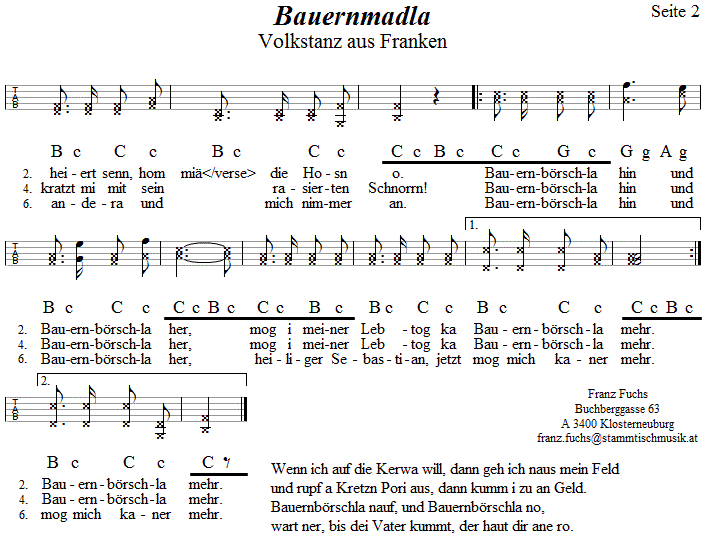 Bauernmadla Volkstanznoten