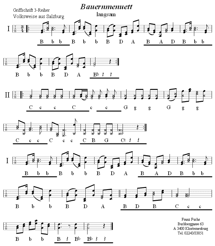 Bauernmenuett in Griffschrift für Steirische Harmonika