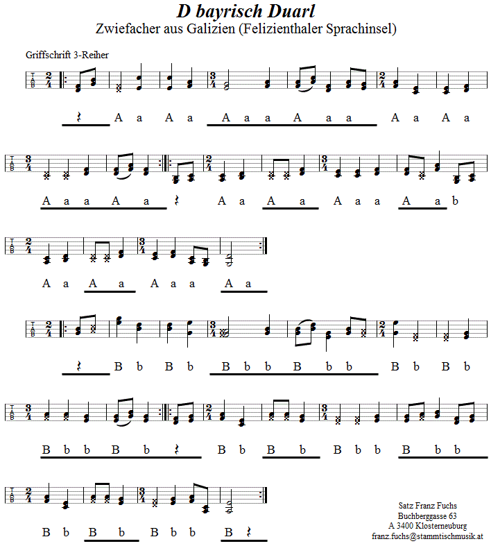 D Bayrisch Duarl, Zwiefacher in Griffschrift für Steirische Harmonika
