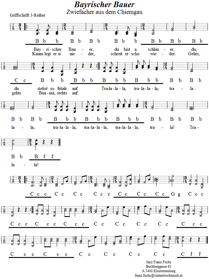 Bayrischer Bauer, Zwiefacher in Griffschrift für Steirische Harmonika