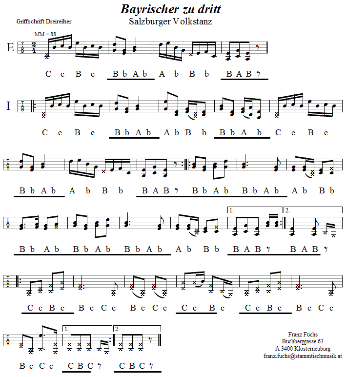 Bayrischer zu dritt in Griffschrift für Steirische Harmonika