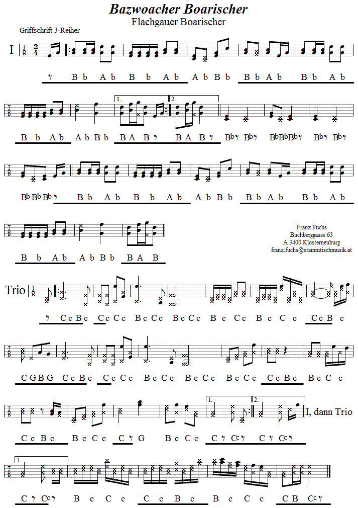 Bazwoacher (Flachgauer) Boarischer - in Griffschrift für Steirische Harmonika