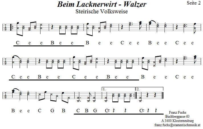 Beim Lacknerwirt Walzer - in Griffschrift für Steirische Harmonika