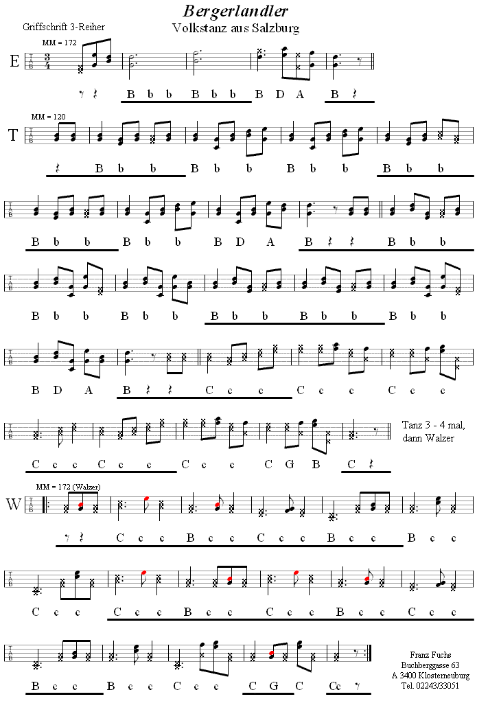 Berger Landler aus dem Mühlviertel in Griffschrift für Steirische Harmonika