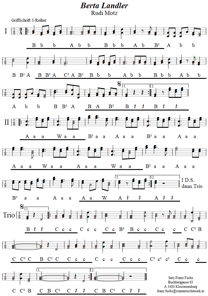 Berta-Landler - in Griffschrift für Steirische Harmonika