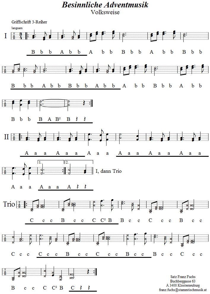 Besinnliche Adventmusik - in Griffschrift für Steirische Harmonika