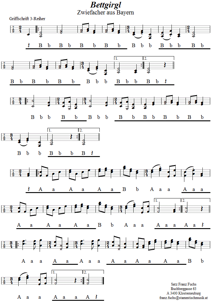 Bettlgirgl, Zwiefacher in Griffschrift für Steirische Harmonika