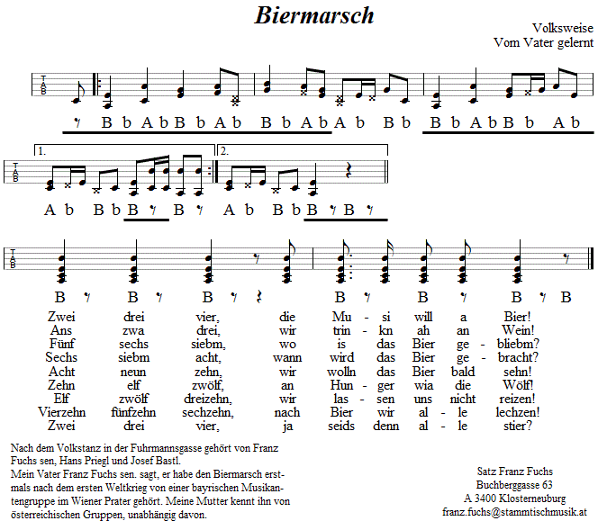 Biermarsch in Griffschrift für steirische Harmonika - Noten aus dem Repertoire