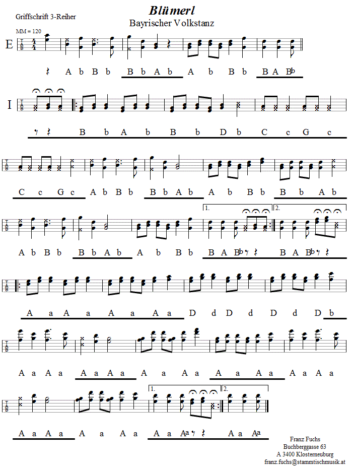 Blümerl in Griffschrift für Steirische Harmonika