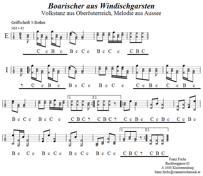 Boarischer aus Windischgarsten, in Griffschrift für Steirische Harmonika