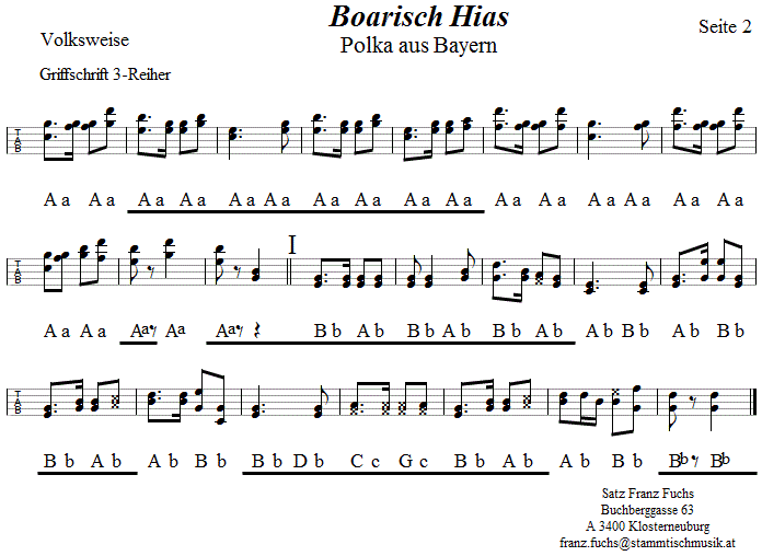 Boarisch Hias Polka in Griffschrift für Harmonika - Noten aus dem Repertoire - Volksmusik im Wirtshaus