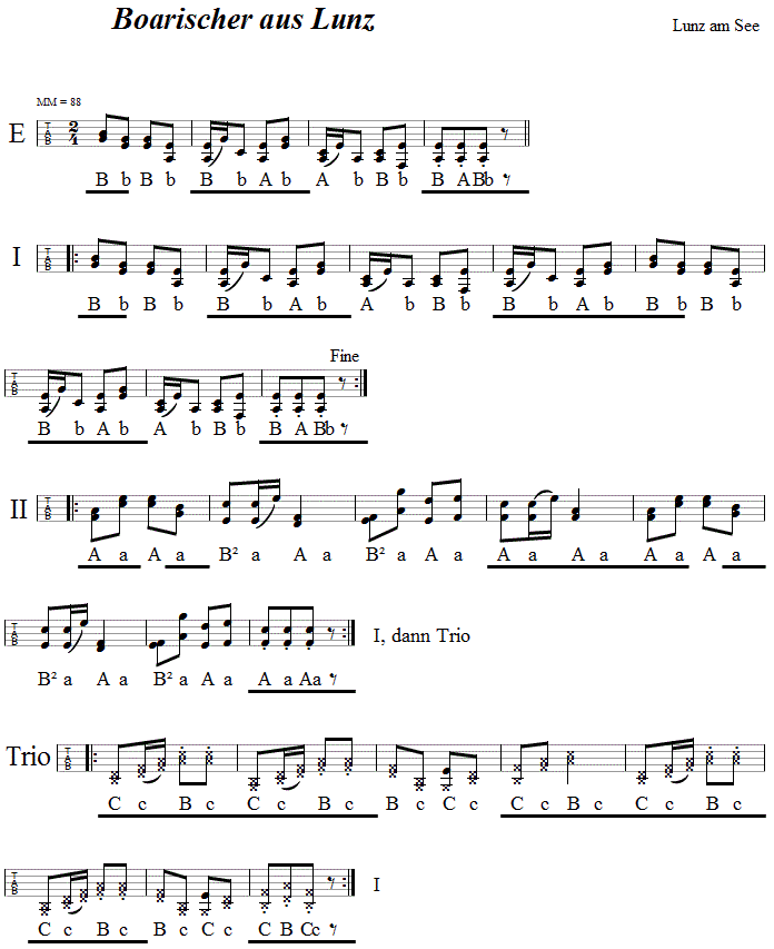 Lunzer Boarischer in Griffschrift für Steirische Harmonika - Musik zum Volkstanz