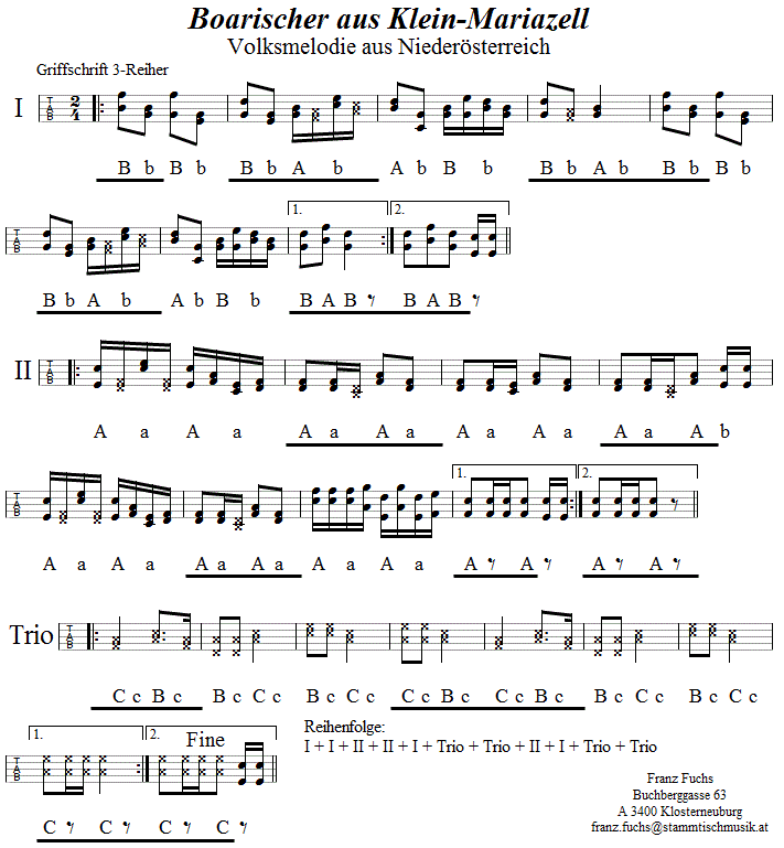 Boarischer aus Kleinmariazell, in Griffschrift für Steirische Harmonika