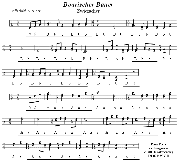 Boarischer Bauer - Zwiefacher in Griffschrift für Steirische Harmonika