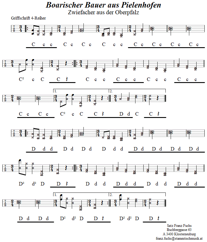 Boarischer Bauer aus Pielenhofen - Zwiefacher, in Griffschrift für Steirische Harmonika