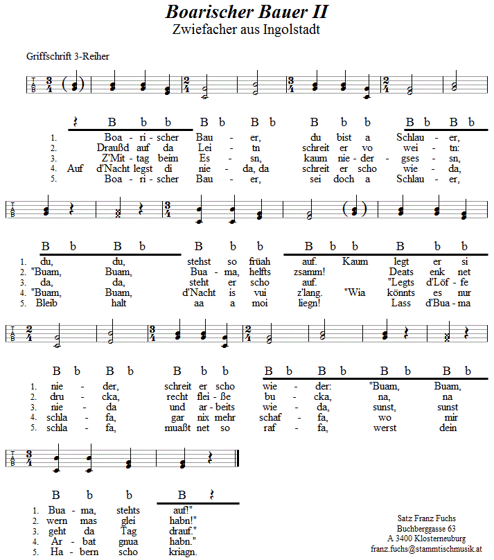 Boarischer Bauer II, Zwiefacher in Griffschrift für Steirische Harmonika