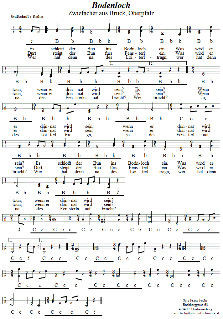 Bodenloch, Zwiefacher in Griffschrift für Steirische Harmonika