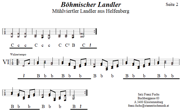 Böhmischer Landler (Mühlviertler Landler aus Helfenberg), in Griffschrift für Steirische Harmonika