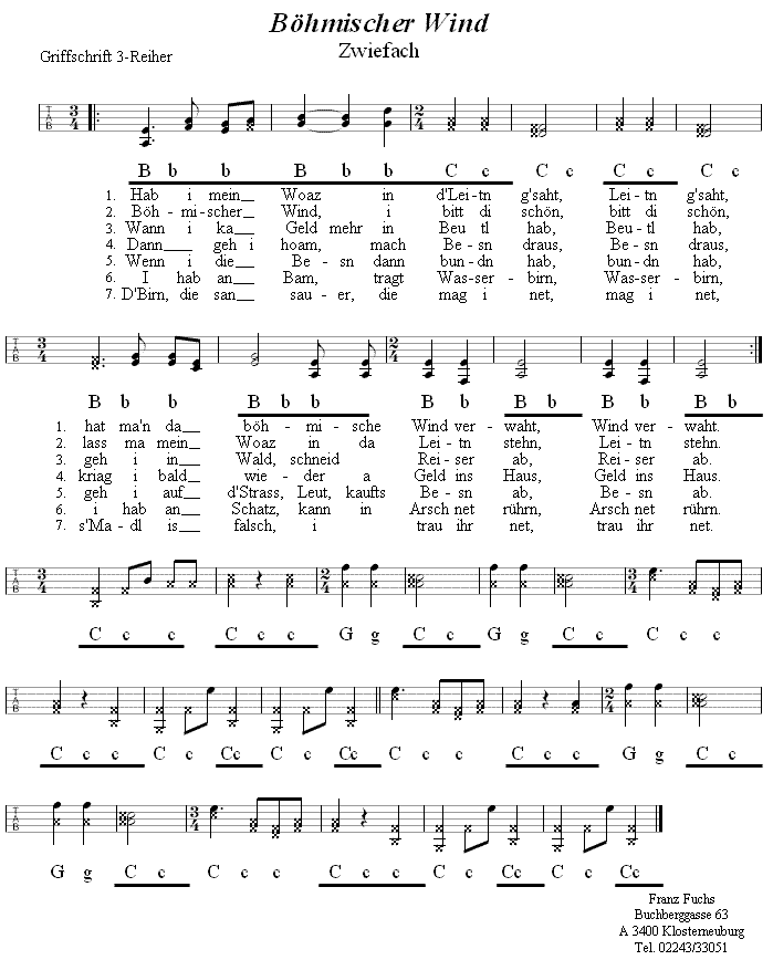 Böhmischer Wind - Hab i mein Woaz - Zwiefacher in Griffschrift für Steirische Harmonika