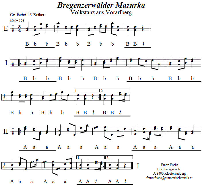 Bregenzerwälder Mazurka in Griffschrift für Steirische Harmonika