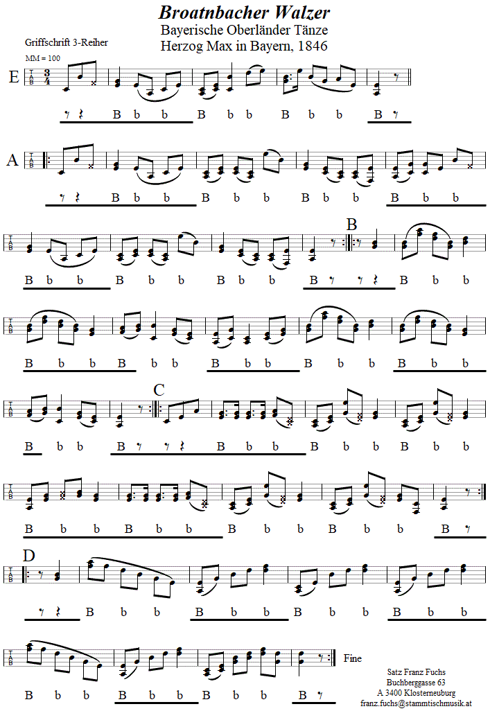 Broatnbacher Walzer, in Griffschrift für Steirische Harmonika